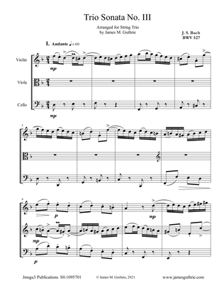 Book cover for BACH: Trio Sonata No. 3 BWV 527 for String Trio