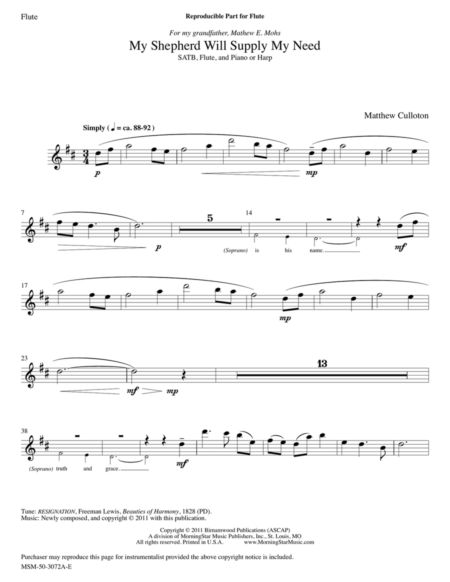 My Shepherd Will Supply My Need (Flute/Harp Parts)