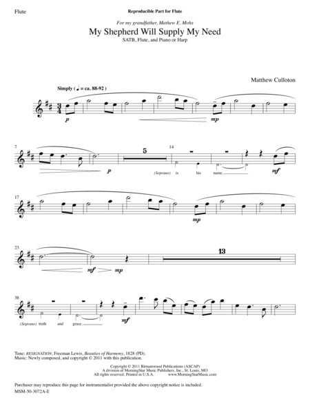 My Shepherd Will Supply My Need (Downloadable Flute/Harp Parts)