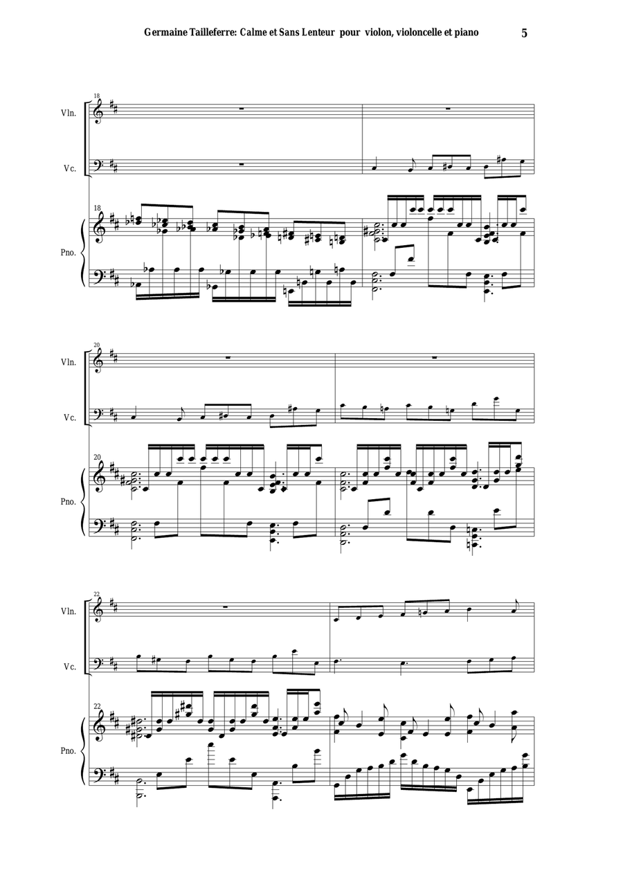 Germaine Tailleferre: Calme et Sans Lenteur for piano trio Piano Trio scores gallery preview page 5