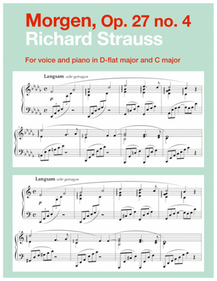 Book cover for Morgen, Op. 27 no. 4 (in 2 low keys: D-flat, C major)