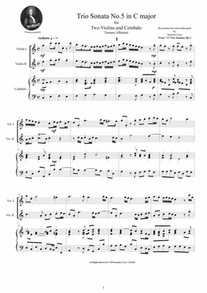 Book cover for Albinoni - Trio Sonata No.5 in C major Op.1 for Two Violins and Cembalo or Piano