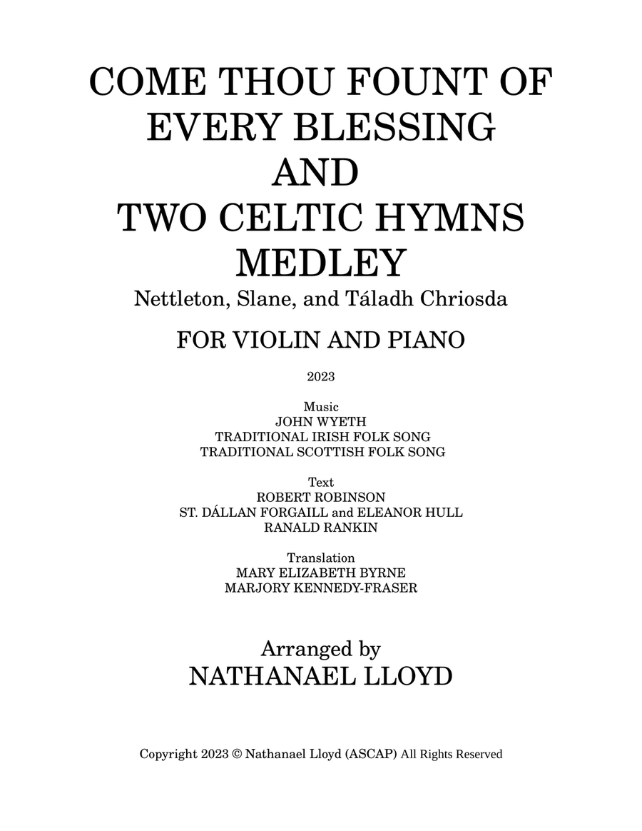Come Thou Fount of Every Blessing and Two Celtic Hymns Medley—Nettleton, Slane, and Táladh Chriosda Violin Solo scores gallery preview page 1