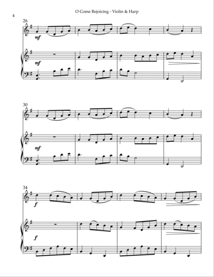 O Come Rejoicing, Duet for Violin & Harp String Duet scores gallery preview page 4
