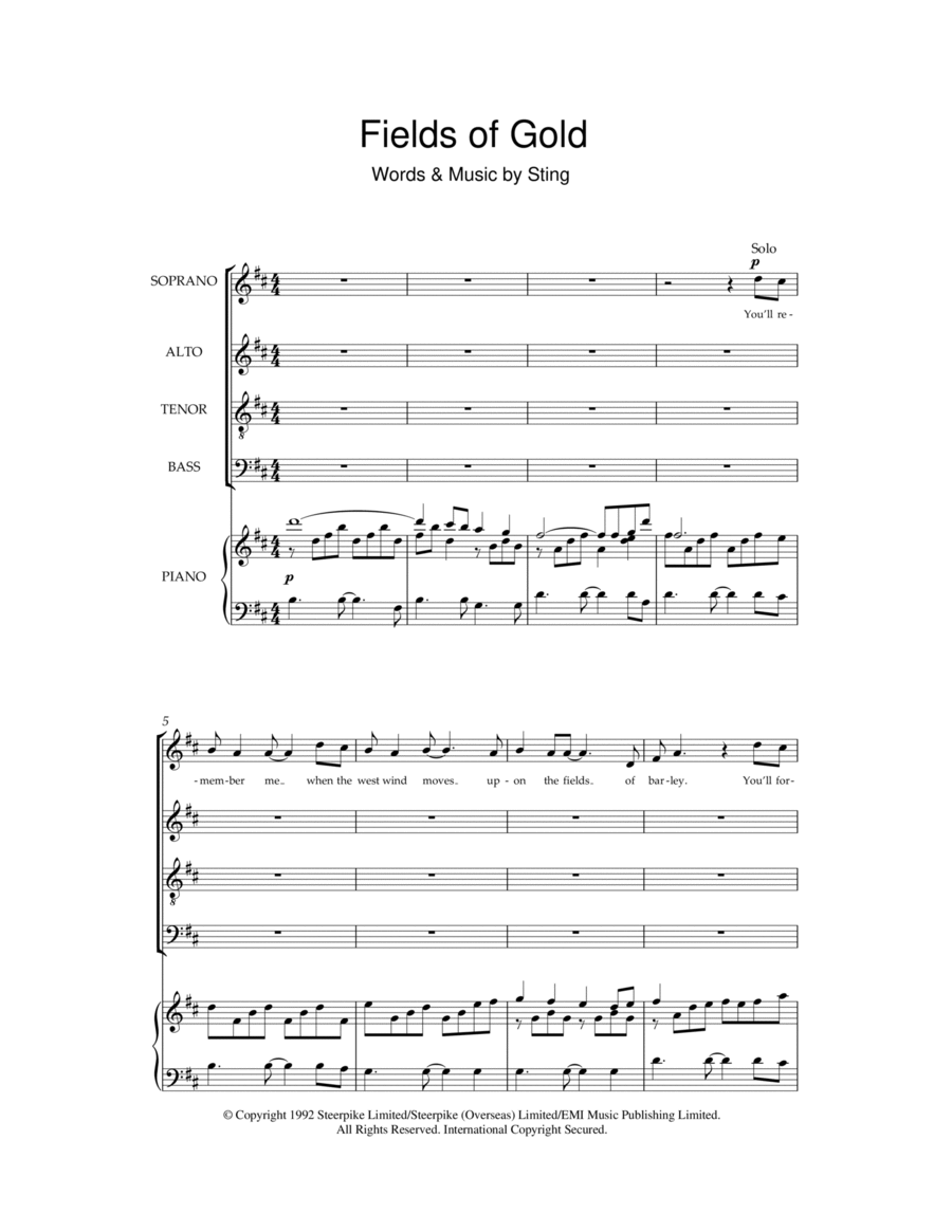 Fields Of Gold 4-Part scores gallery preview page 1