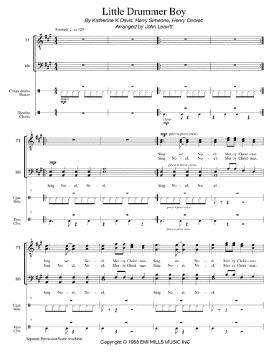 The Little Drummer Boy TTBB scores gallery preview page 2