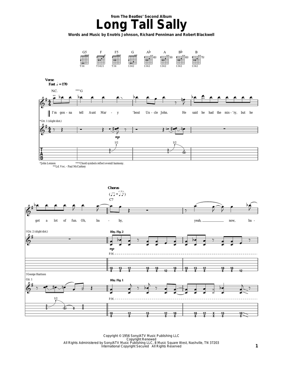 Long Tall Sally Acoustic Guitar scores gallery preview page 1