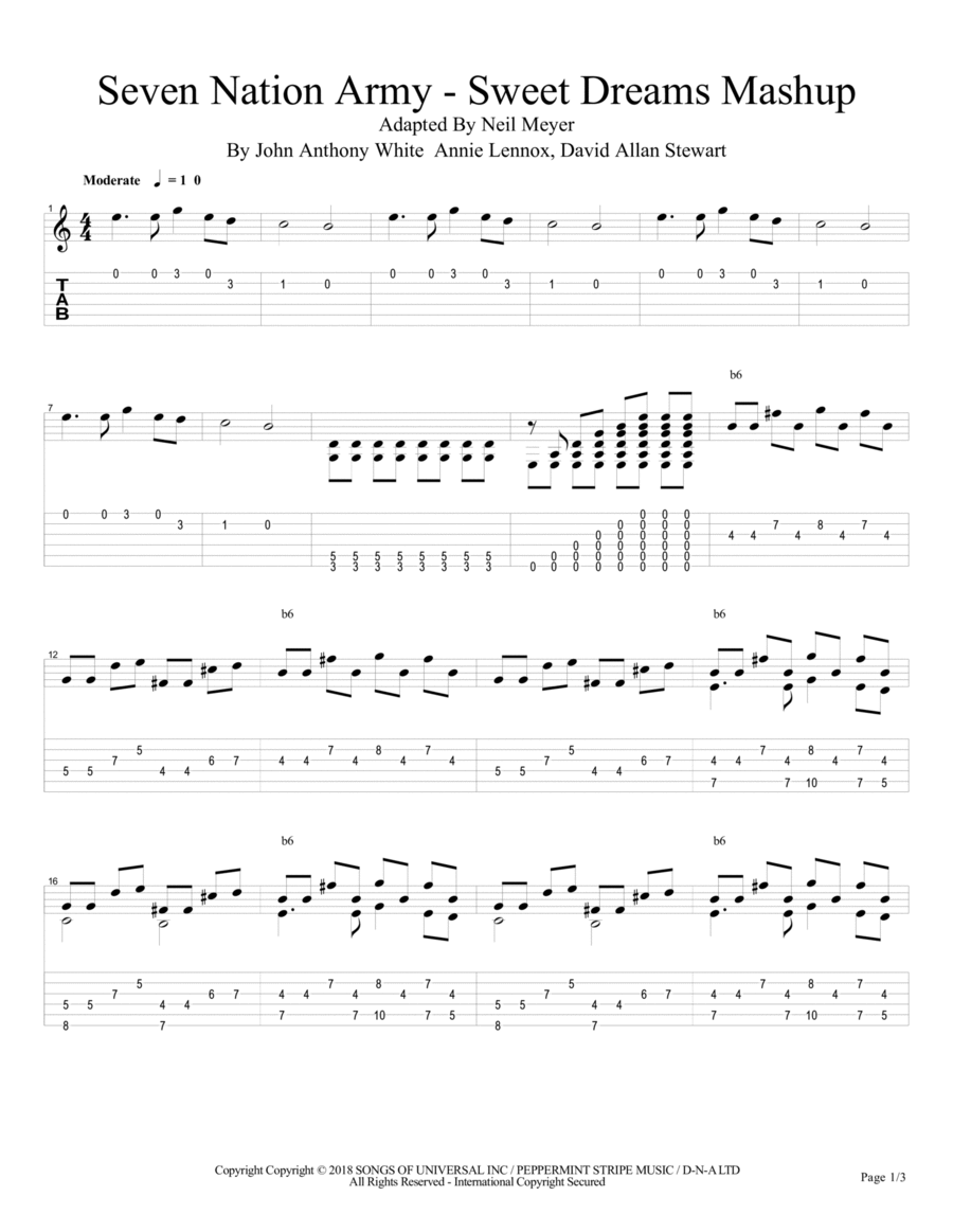 Seven Nation Army / Sweet Dreams Mash Up Guitar Solo scores gallery preview page 1