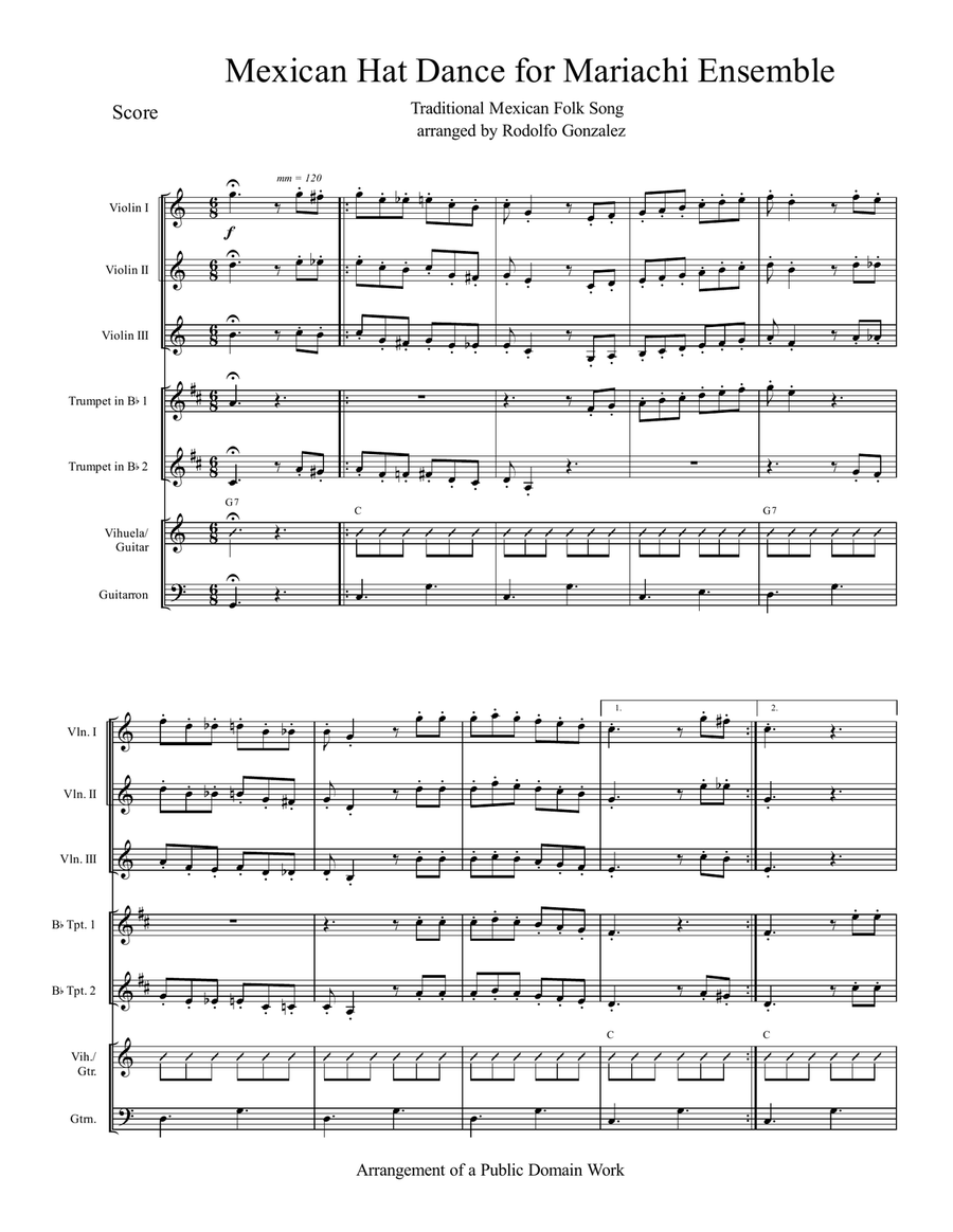 Mexican Hat Dance for Mariachi Ensemble Small Ensemble scores gallery preview page 1
