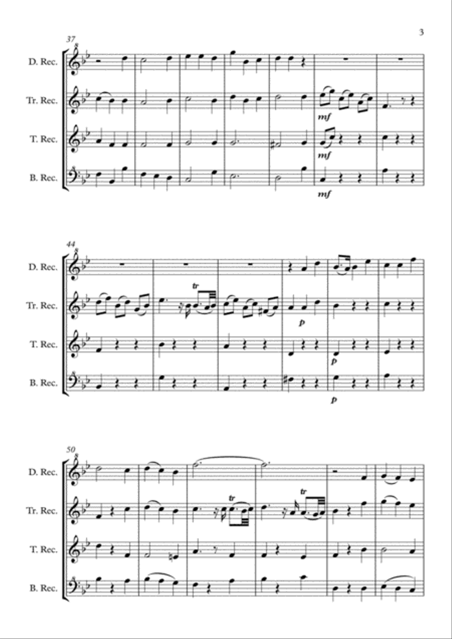 If God be for us (Handel's Messiah) recorder quartet Small Ensemble scores gallery preview page 3