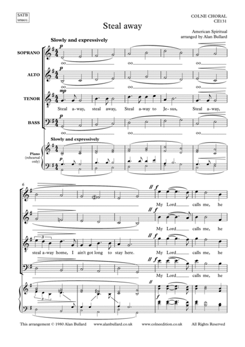 Steal Away (traditional) arranged for SATB image number null