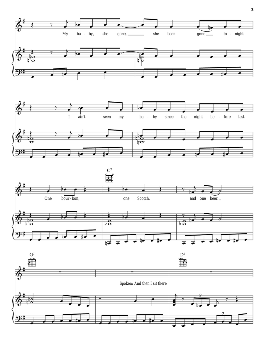 One Bourbon, One Scotch, One Beer Piano, Vocal, Guitar scores gallery preview page 3