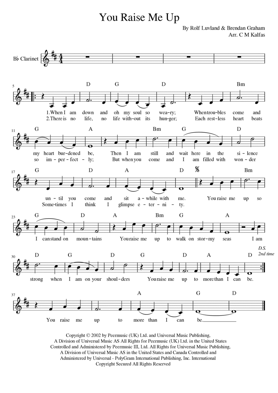 You Raise Me Up You Raise Me Up Clarinet scores gallery preview page 1