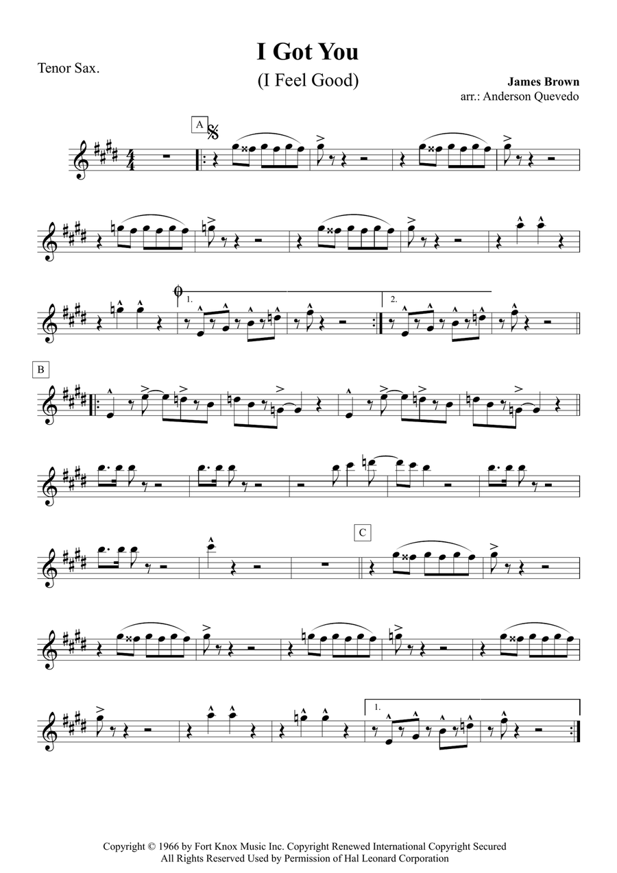 I Got You (I Feel Good) I Got You (I Feel Good) Tenor Saxophone scores gallery preview page 1