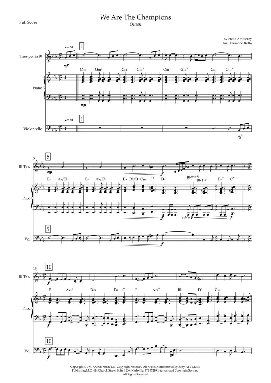 We Are The Champions We Are The Champions Trumpet Duet scores gallery preview page 1