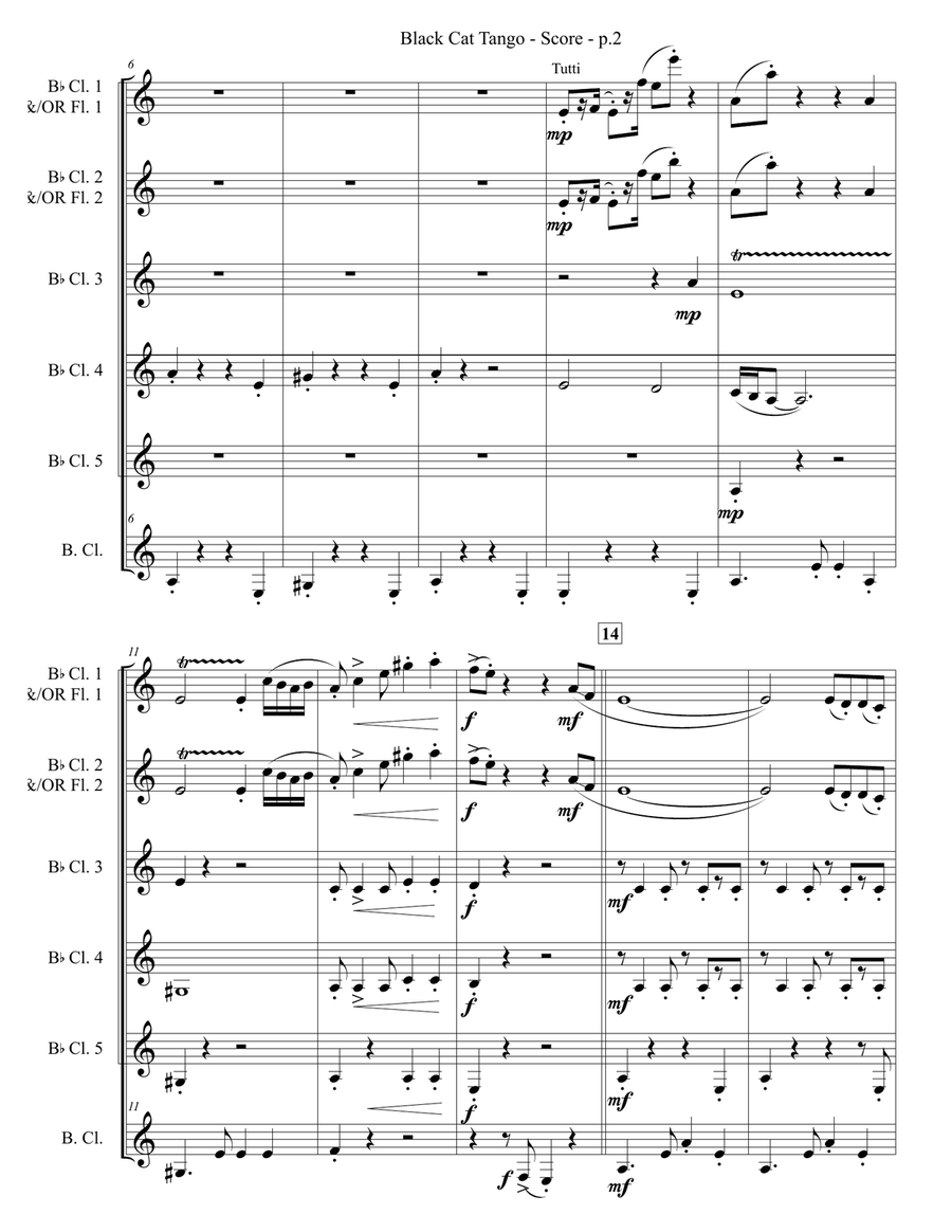Black Cat Tango - Clarinet Sextet/Ensemble OR Flute & Clarinet Sextet/Ensemble