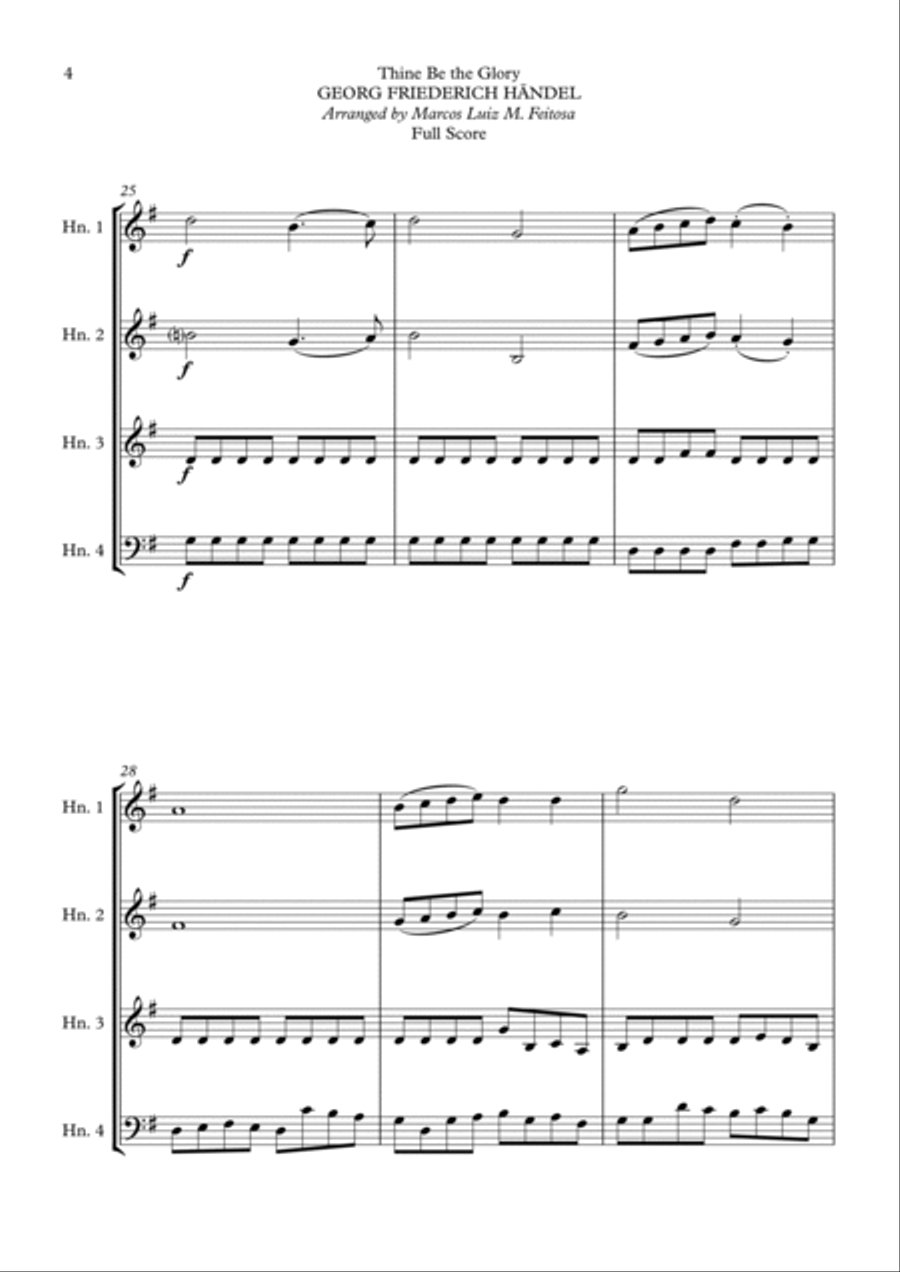 Thine Be the Glory (Maccabeus) - Horn in F Quartet French Horn Quartet scores gallery preview page 6