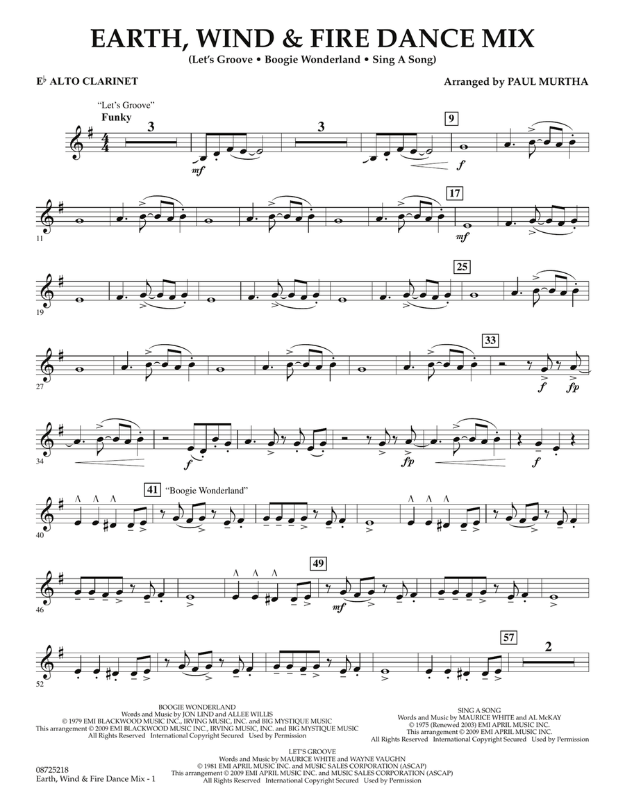 Earth, Wind & Fire Dance Mix - Eb Alto Clarinet Concert Band scores gallery preview page 1