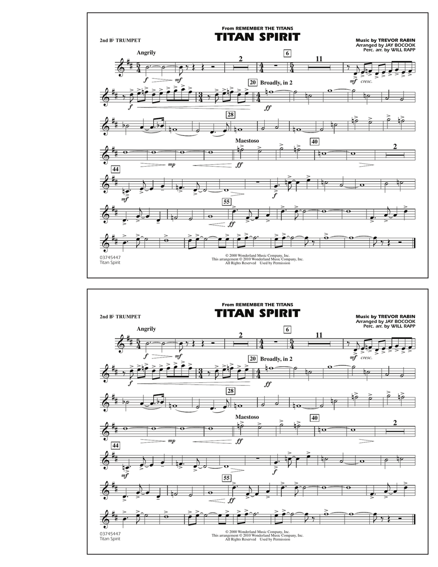 Titan Spirit (Theme from Remember The Titans) - 2nd Bb Trumpet Marching Band scores gallery preview page 1