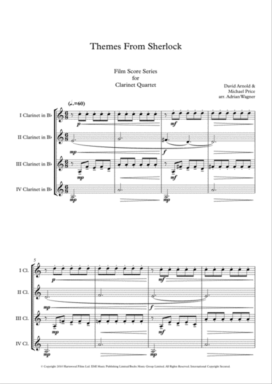 Themes From Sherlock (main Theme/watson's Theme) Clarinet Quartet scores gallery preview page 3