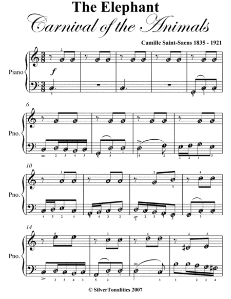 The Elephant Carnival of the Animals Easy Piano Sheet Music