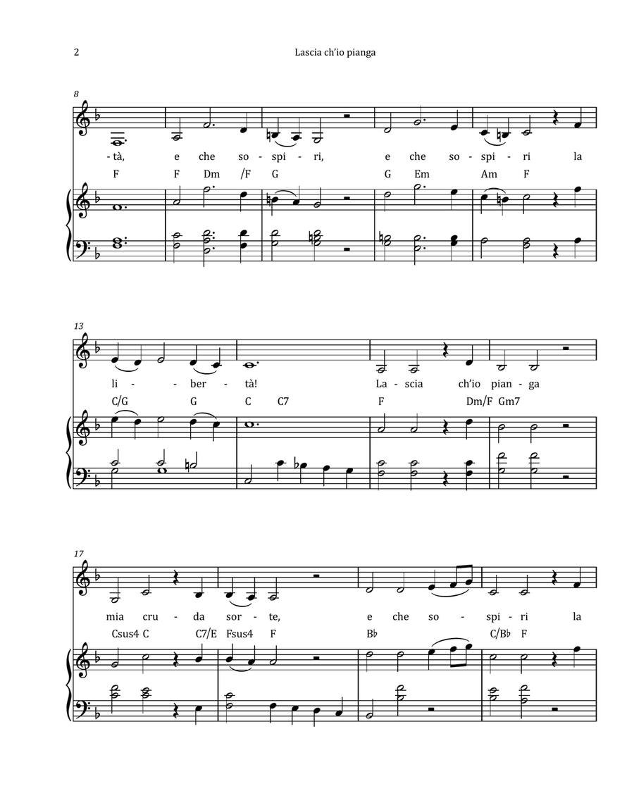 Lascia Ch'io Pianga by Händel - Contralto & Piano in F Major with Chord Notation Chamber Music scores gallery preview page 2