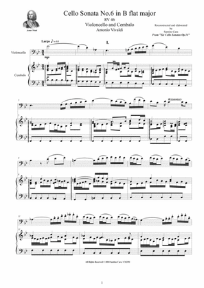 Book cover for Vivaldi - Cello Sonata No.6 in B flat Op.14 RV 46 for Cello and Cembalo (or Piano)