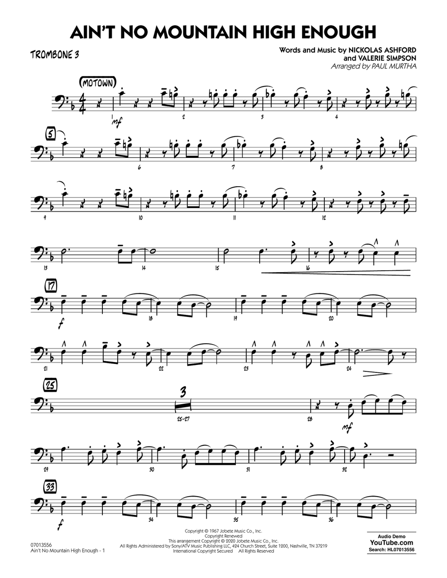 Ain't No Mountain High Enough (arr. Paul Murtha) - Trombone 3 Jazz Ensemble scores gallery preview page 1