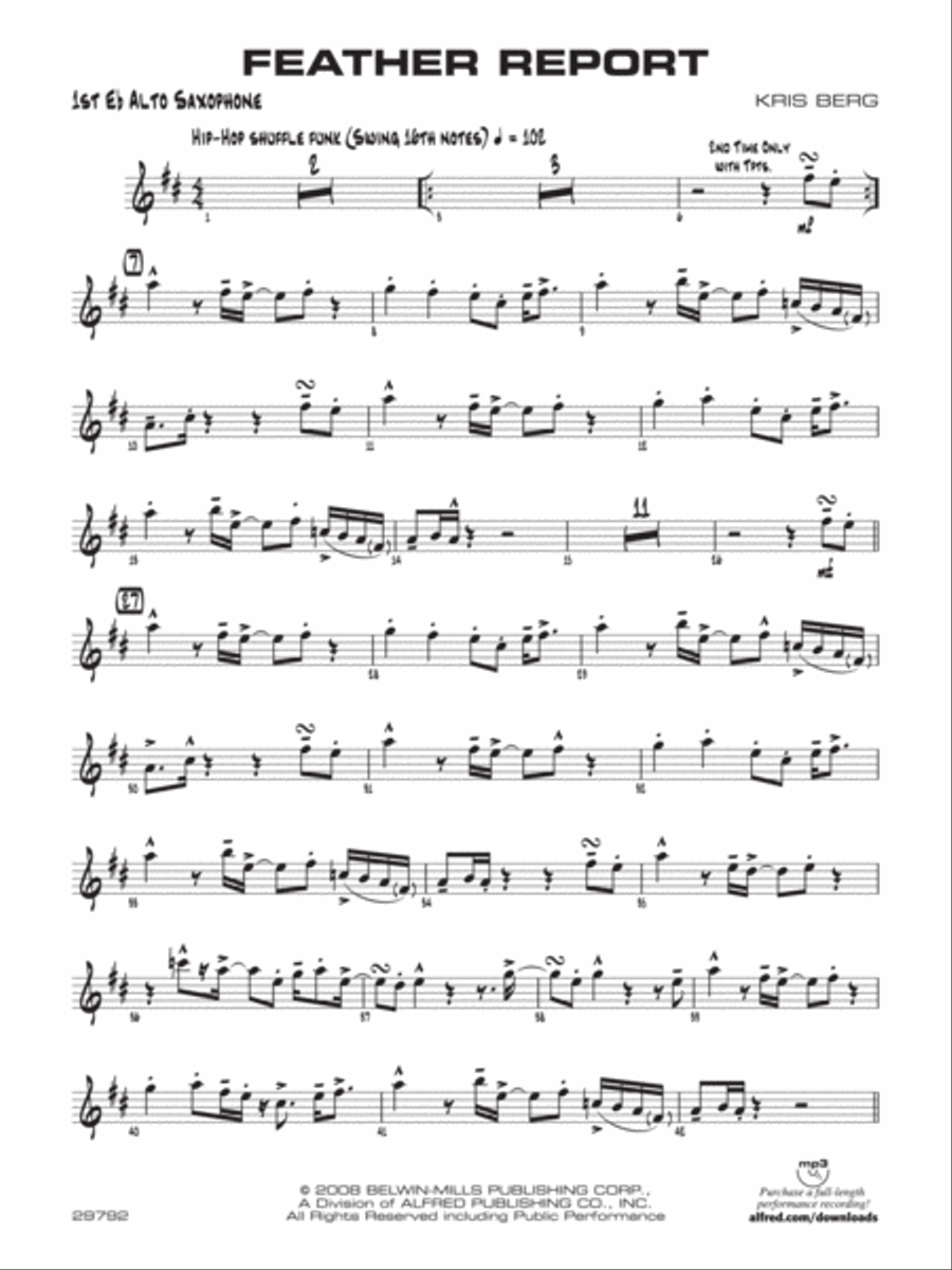Feather Report: E-flat Alto Saxophone Jazz Ensemble scores gallery preview page 1