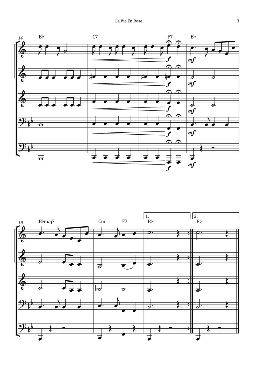 La Vie En Rose by Edith Piaf Brass Quintet - Digital Sheet Music page 3