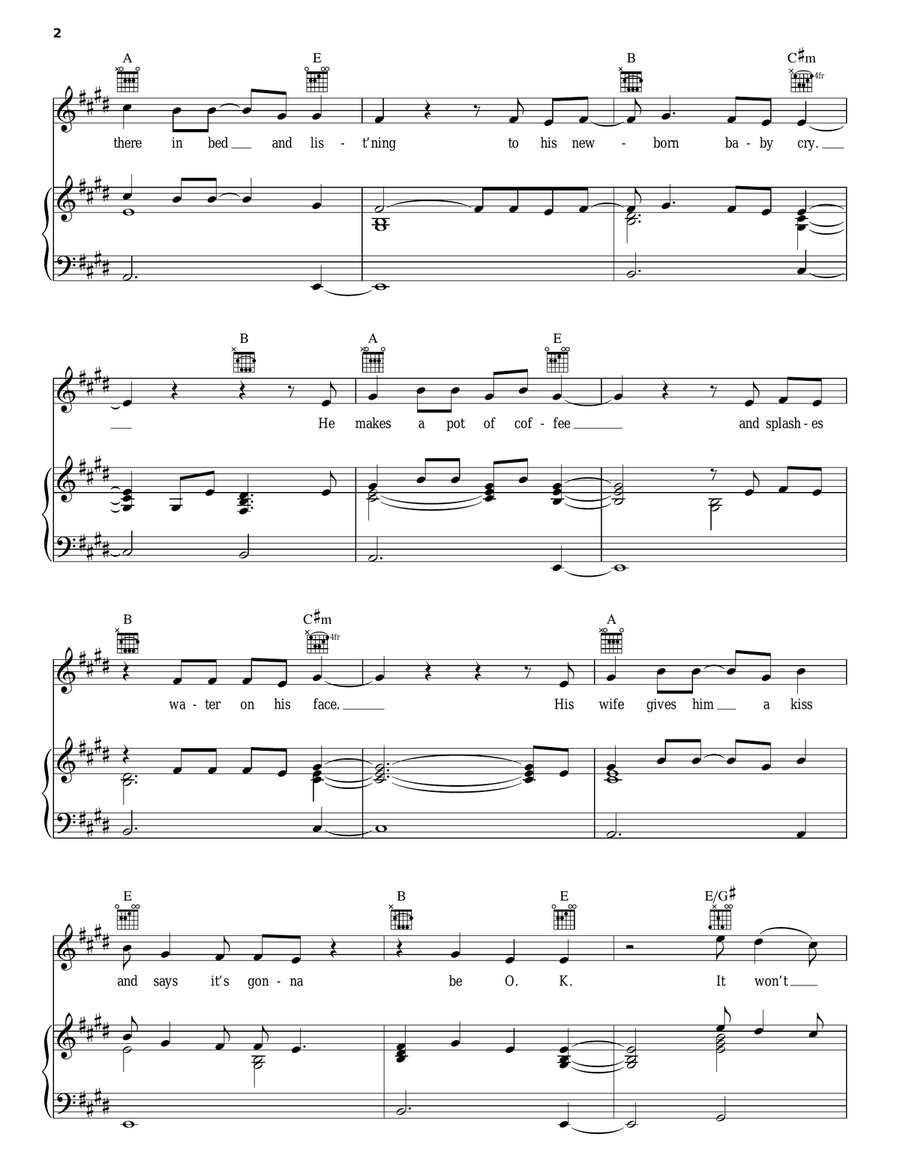 It Won't Be Like This For Long Piano, Vocal, Guitar scores gallery preview page 2