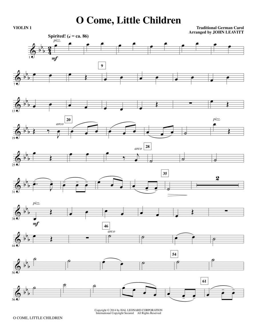 O Come, Little Children - Violin 1 Choir scores gallery preview page 1
