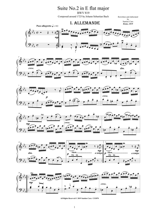 Book cover for Bach - Piano Suite No.2 in E flat major BWV 819 - Complete Piano version