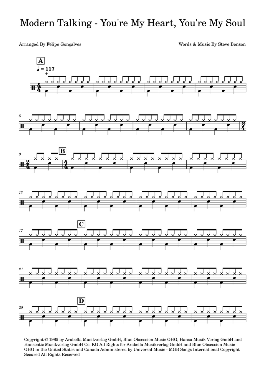 You're My Heart, You're My Soul Drum Set scores gallery preview page 1