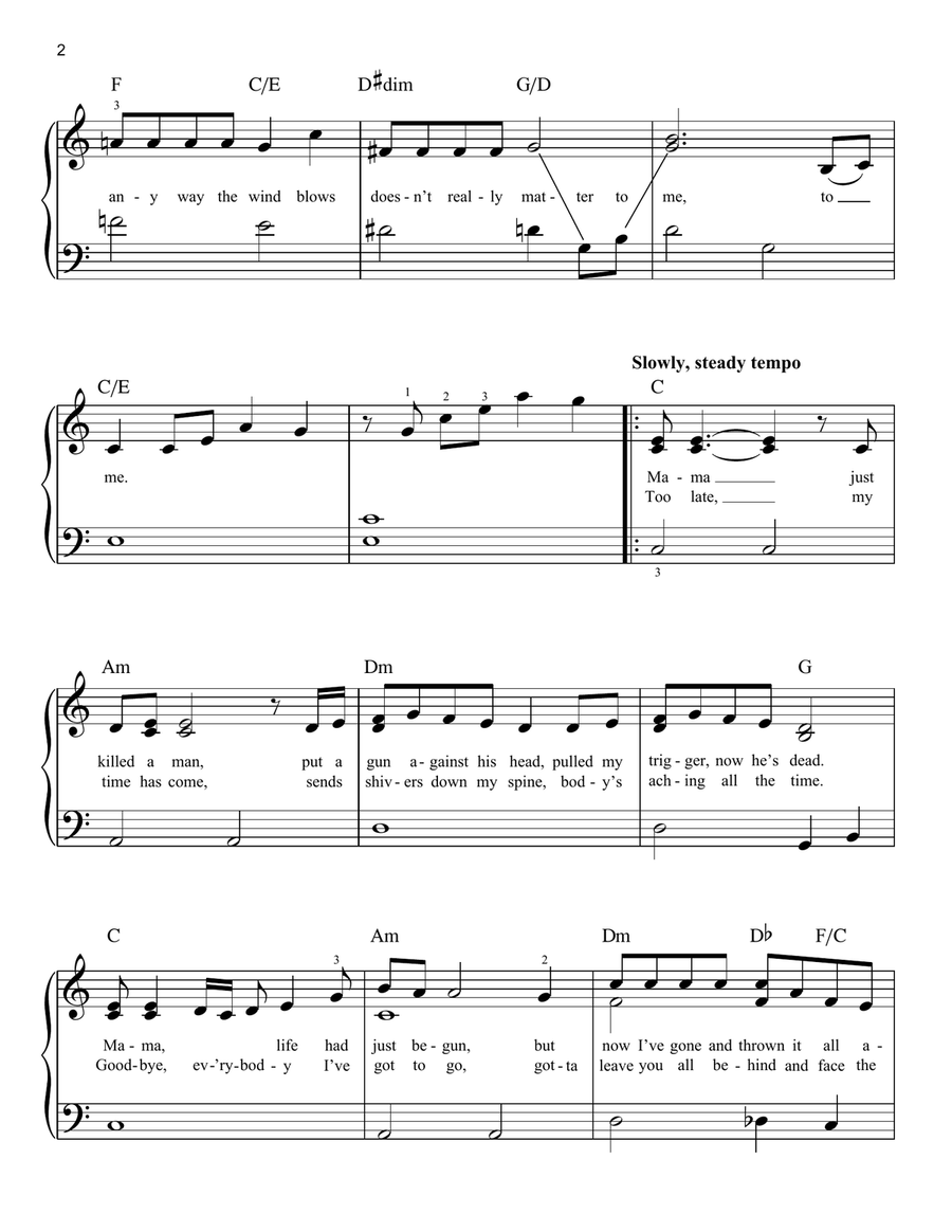Bohemian Rhapsody Easy Piano scores gallery preview page 2