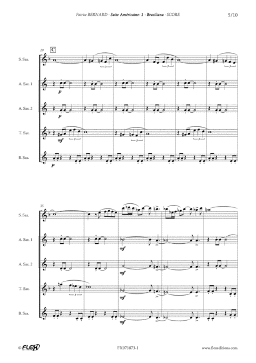 Suite Americaine - 1 - Brasiliana Saxophone Quintet scores gallery preview page 5