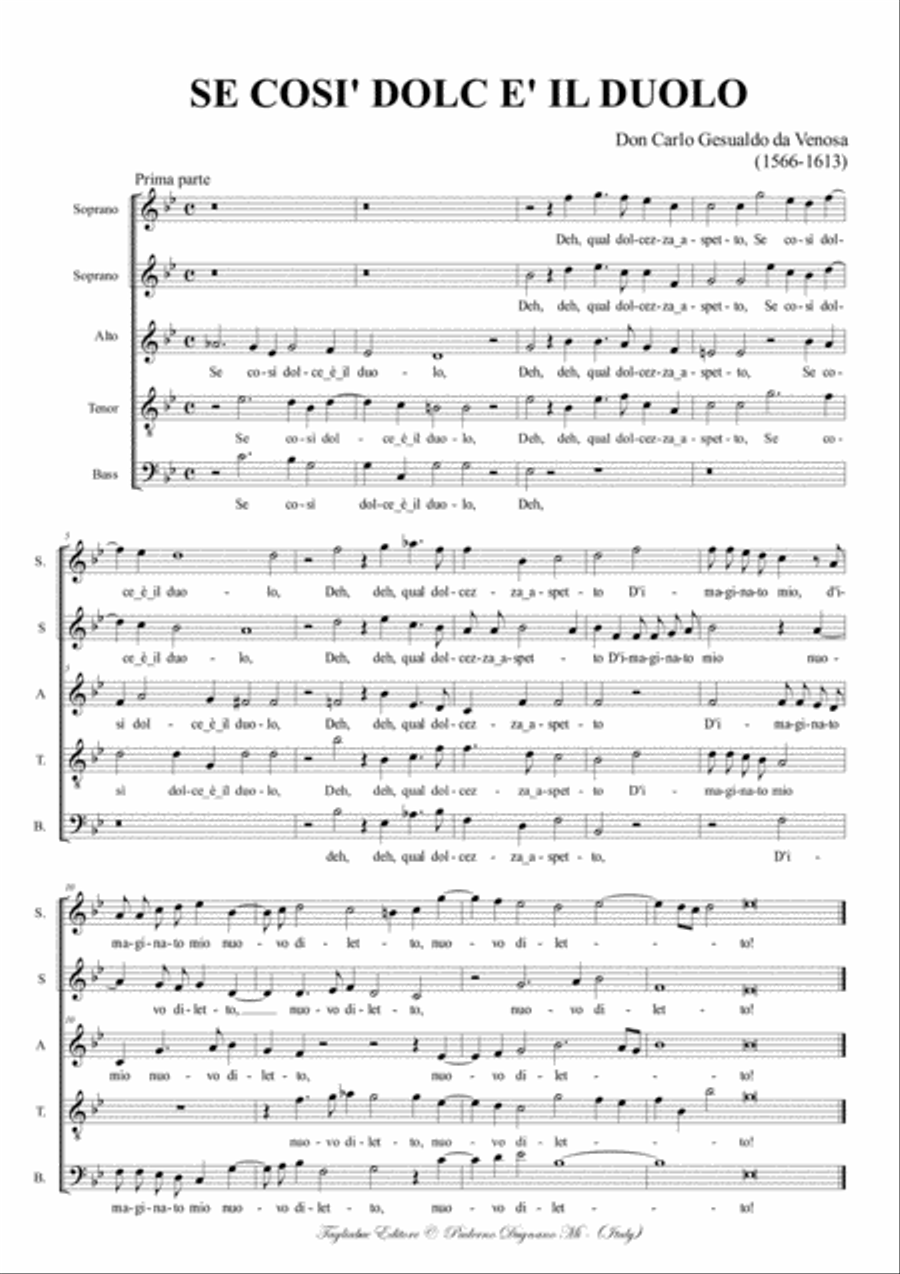 SE COSI' DOLC E' IL DUOLO - Don Carlo Gesualdo da Venosa - Arr. for SSATB in Bb Divisi scores gallery preview page 2