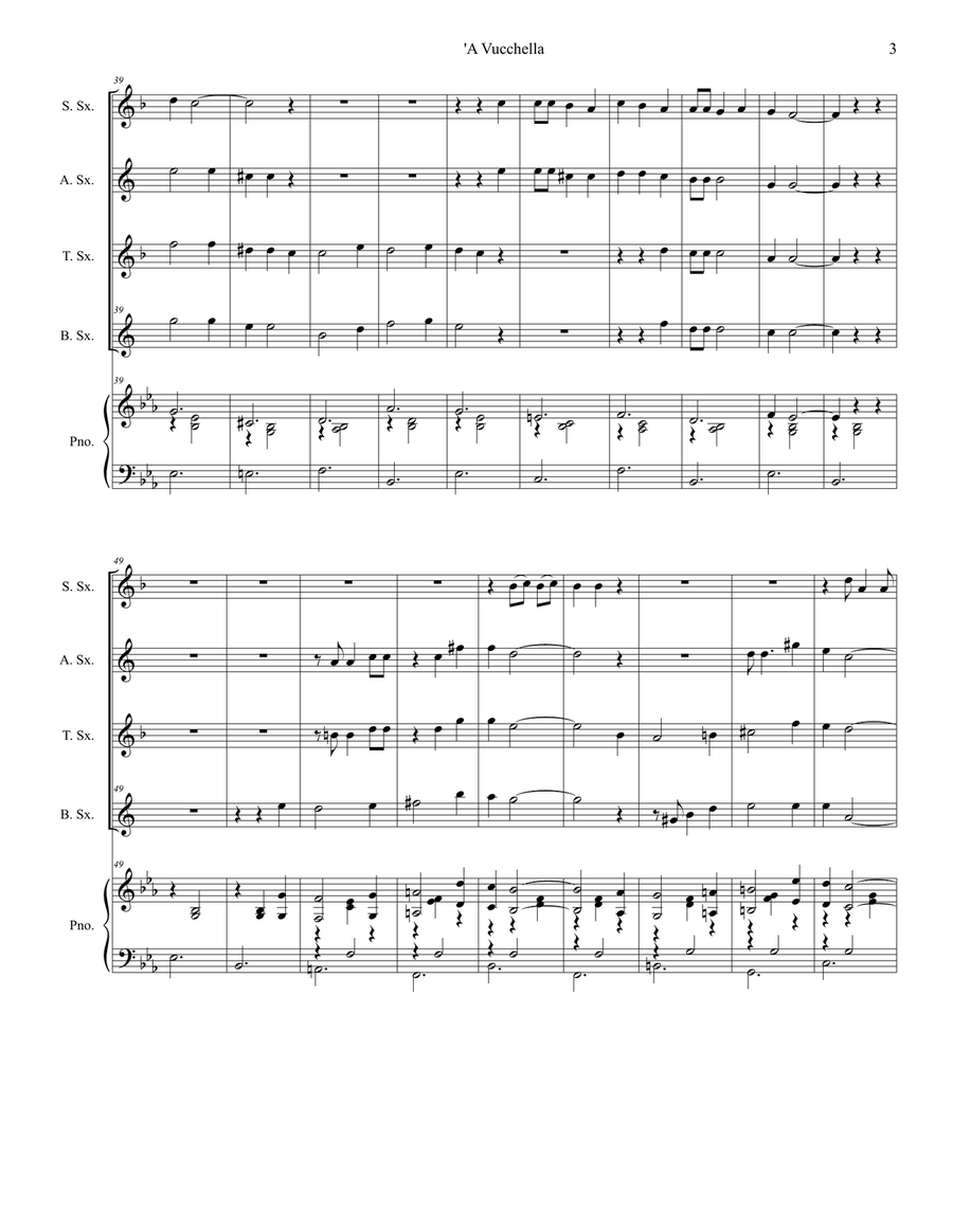 A Vucchella (for Saxophone Quartet and Piano) Woodwind Ensemble scores gallery preview page 4