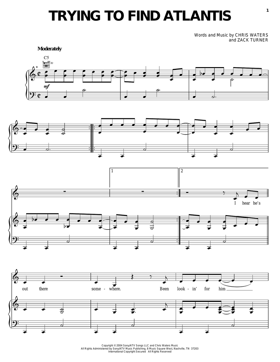 Trying To Find Atlantis Piano, Vocal, Guitar scores gallery preview page 1
