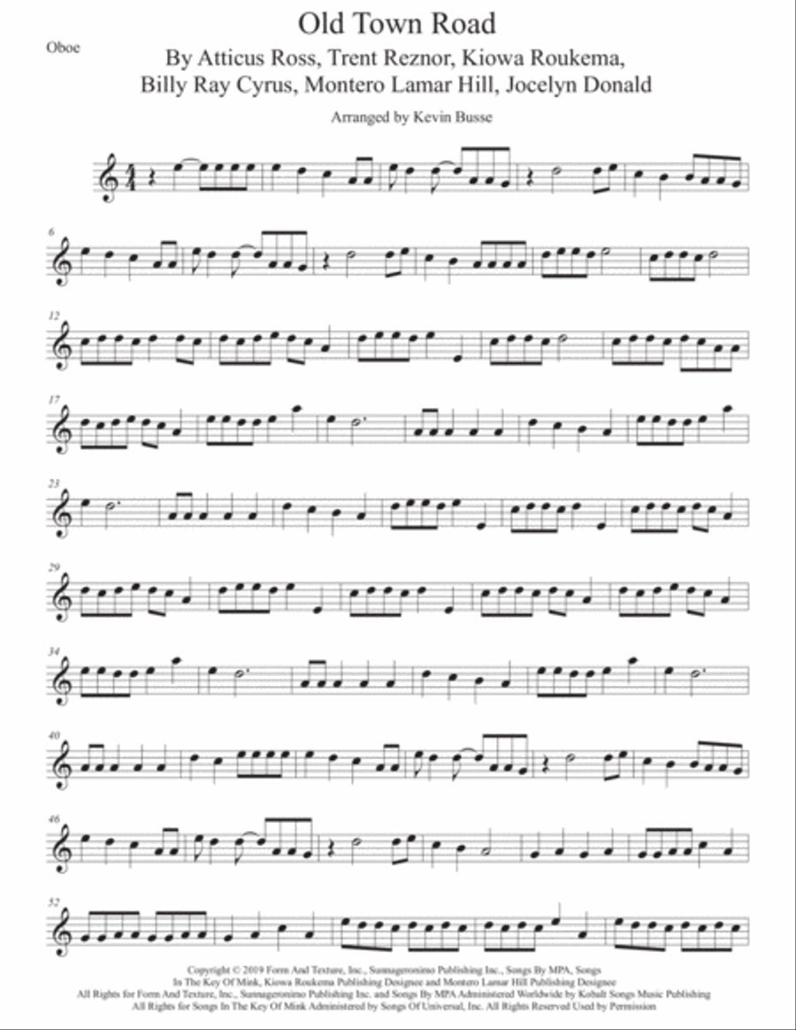 Old Town Road (remix) Old Town Road (remix) Oboe Solo scores gallery preview page 1