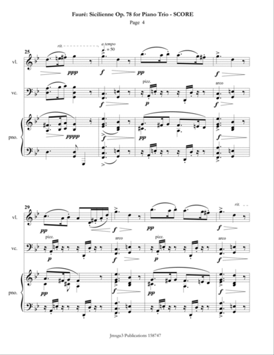 Fauré: Sicilienne for Piano Trio Piano Trio scores gallery preview page 4