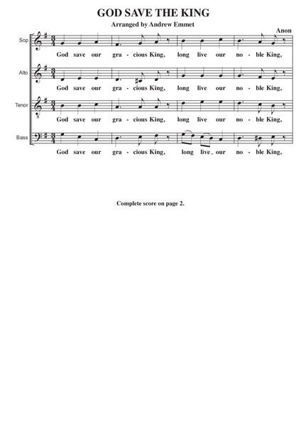 God Save The King A Cappella SATB image number null