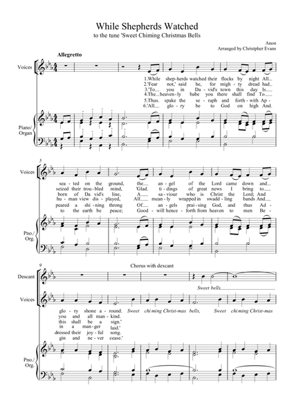 Sweet Chiming Bells (While Shepherds Watched) arranged for SATB & Organ/Keyboard image number null