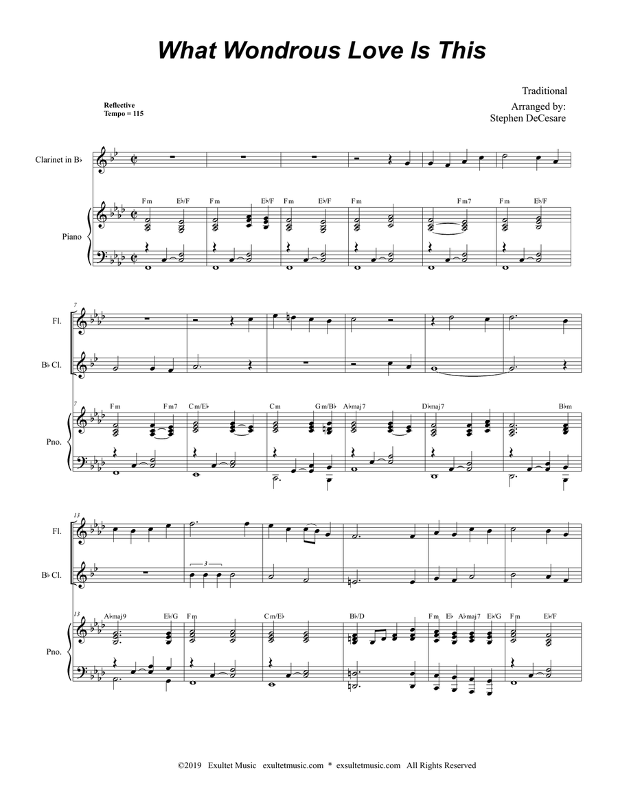 What Wondrous Love Is This (Duet for Flute and Bb-Clarinet) Woodwind Duet scores gallery preview page 1