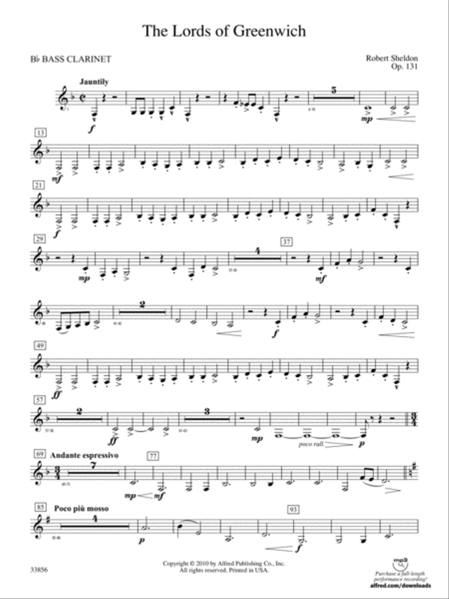 The Lords of Greenwich: B-flat Bass Clarinet Concert Band scores gallery preview page 1