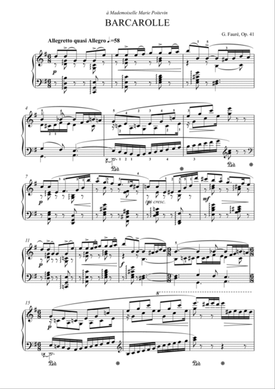 Faure-Barcarolle No. 2 in G Major, Op. 41 Piano Solo scores gallery preview page 2