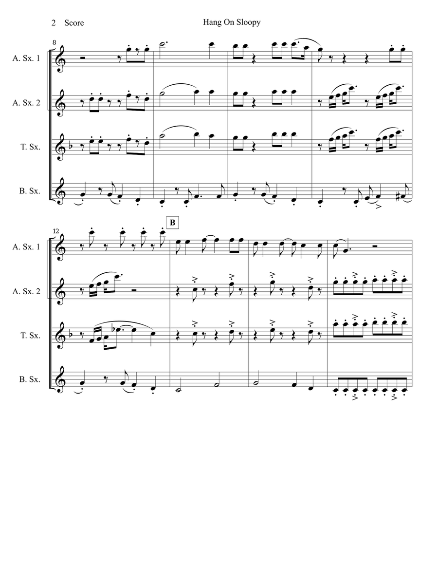 Hang On Sloopy Hang On Sloopy Saxophone Quartet scores gallery preview page 3