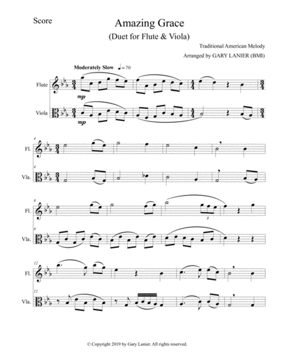 AMAZING GRACE (Duet - Flute & Viola - Score & Parts included) image number null