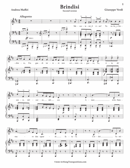 VERDI: Brindisi (second version, transposed to D major)