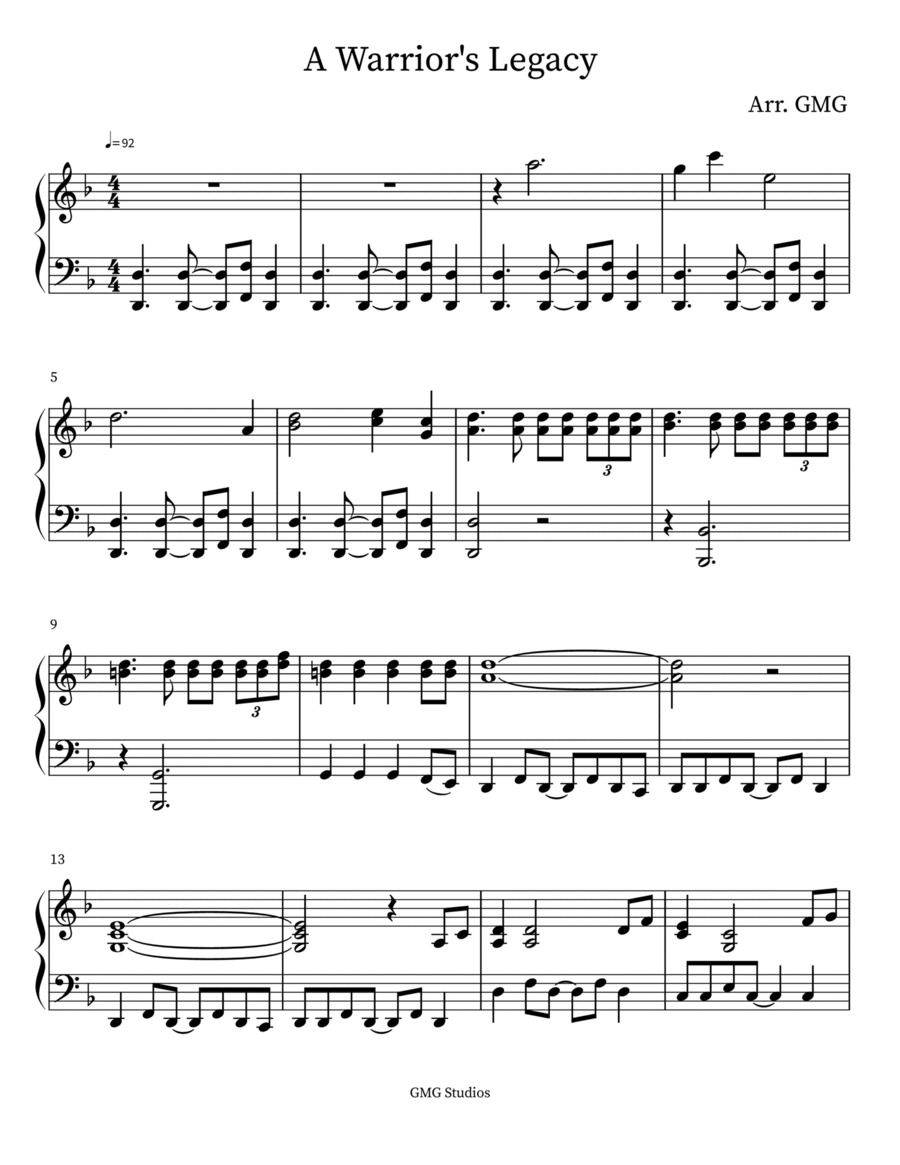 A Warrior's Legacy A Warrior's Legacy Piano Solo scores gallery preview page 1
